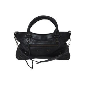 BALENCIAGA The First Handbag One Shoulder Hobo Black Leather